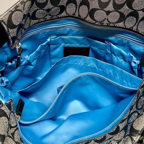 Coach Chelsea Heritage Tote F14475 Large Black Signature Stripe Baby Bag Purse - Picture 8 of 15